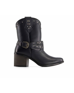 Женские ковбойские кожаные сапоги с пряжкой, черный Forastero