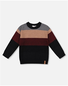 Красный и черный свитер с цветными блоками Deux par deux