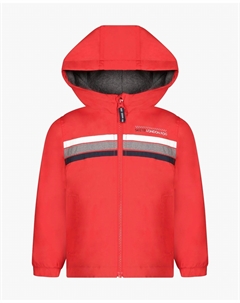 Детский спортивный полосатый дождевик с капюшоном и молнией спереди красный London fog