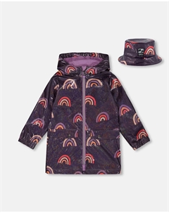 Печатный дождевик с капюшоном "Радуга" на глянцевом фоне, Rainbow On Shiny Background Deux par deux