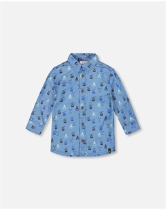 Принтованная рубашка с длинными рукавами и застежкой на пуговицы из голубого шамбрэ Deux par deux