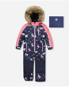 Цельный комбинезон для игр в снегу с принтом единорога, темно-синий Deux par deux