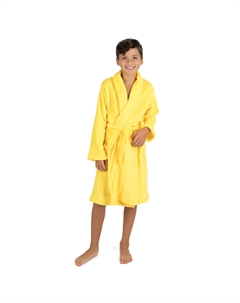 Детский флисовый халат с капюшоном Classic однотонный, желтый Leveret