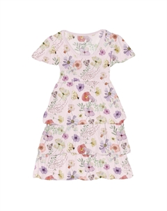 Платье для девочки с короткими рукавами и рюшами в оттенке "увядающий фиолет" с принтом цветов, фиолетовый Kickee