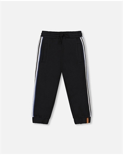 Черные флисовые спортивные штаны с боковыми полосками Deux par deux