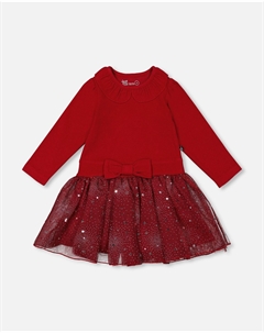 Двухслойное платье с блестящей юбкой красное Deux par deux