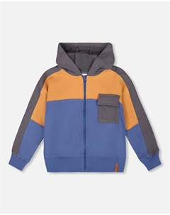 Флисовая толстовка с цветными блоками на молнии синего цвета Deux par deux