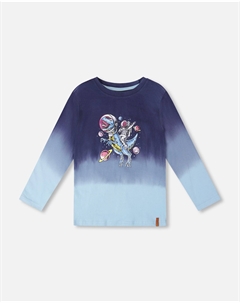 Длинный рукав органический хлопок градиентная футболка синяя Deux par deux