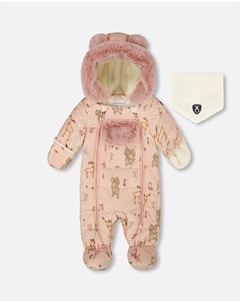 Цельный детский комбинезон для автокресла Розовый с животными Deux par deux