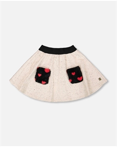 Блестящая французская терри юбка бежево-черная Deux par deux