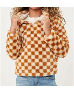 Толстовка с капюшоном из мягкого флиса с клетчатым узором и молнией до середины груди, серо-коричневого цвета Hayden girls