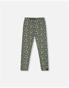 Леггинсы зеленые с цветочным принтом Deux par deux