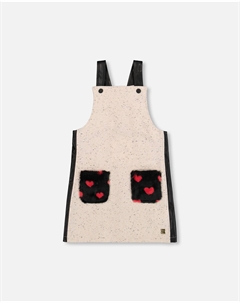 Блестящее платье-комбинезон из велюра бежево-черное Deux par deux