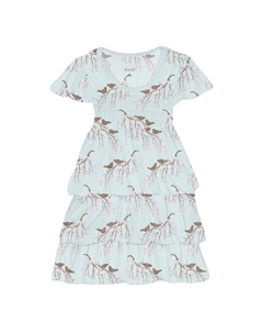 Платье для девочки с короткими рукавами и рюшами в стиле "Свежий воздух" с птичками и веточками, Fresh Air Bird Branch Kickee