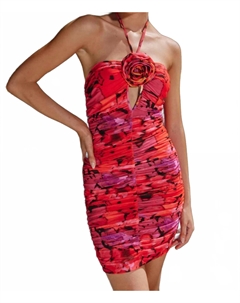 Мини-платье в цветочном принте Fiore Pink/Red Cason couture