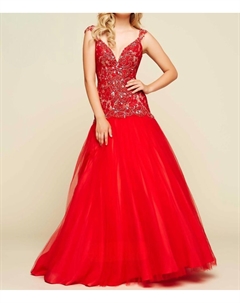 Бусированное бальное платье в красно-бежевых тонах Mac duggal