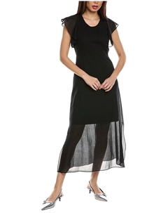 Теория Платье миди с воланами, черный Theory