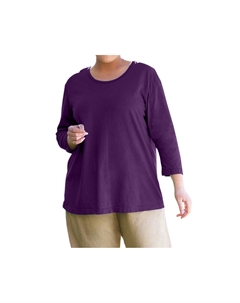 Футболка-туника с U-образным вырезом и рукавом 3/4, плюс размер, фиолетовая On the plus side