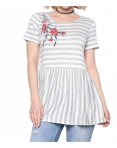 Полосатая туника с цветком в сером цвете, серый First love