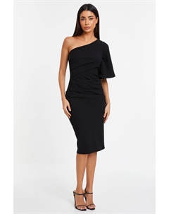 Женское платье миди с одним плечом из крепа Scuba, черный Quiz