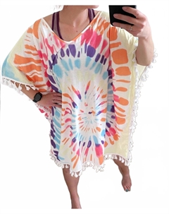 Топ-кафтан с бахромой и эффектом тай-дай в синих оттенках Shirley stone