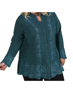 Даремский длинный рукав с вышивкой туника плюс в цвете морская глубина, Deep Sea On the plus side