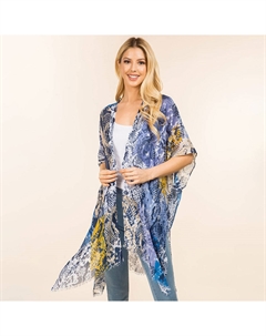 Легкий кимоно-пончо с принтом под змеиную кожу, синий Truedames
