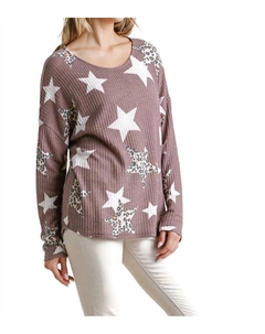 Топ с вафельной вязкой Star & Leopard в цвете красной фасоли Umgee