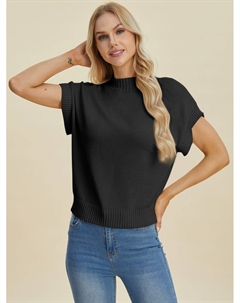 Полноразмерный свитер с коротким рукавом и воротником-стойкой, черный Truedames