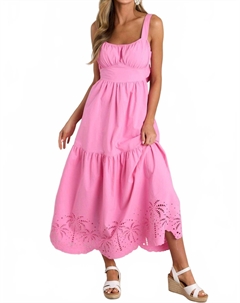 Платье Heidi из хлопка с ажурной вышивкой в цвете розовой жвачки Blu pepper