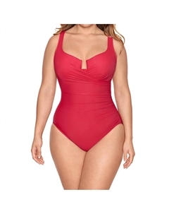 Плюс сайз слитный купальник с косточками красный Miraclesuit