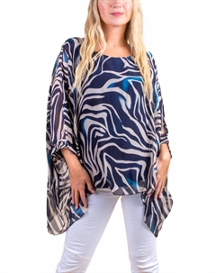 Сетчатый топ-кафтан в полоску зебра в темно-синем цвете Gigi moda