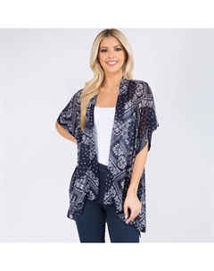 Легкий бохо кимоно пончо с открытой передней частью, темно-синий Truedames