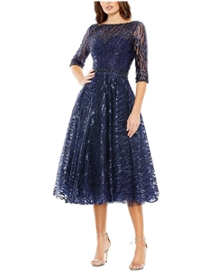 Декорированное платье силуэта А-силуэт, темно-синий Mac duggal