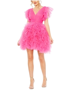 Платье Flutter Ruffle Sleeve Tiered Mac duggal