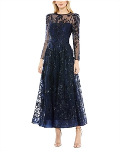 Вышитое платье силуэта А-силуэт, синий Mac duggal