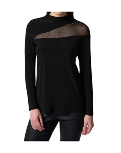 Черный топ с длинными рукавами из сетки с декором Joseph ribkoff