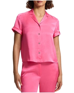 Теория Раздавленный атлас Кэмп рубашка, розовый Theory