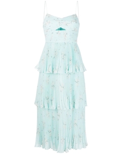 Цветочное платье миди с ярусами и плиссированным силуэтом, синий Self-portrait