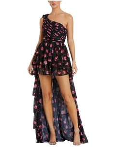 Цветочное платье с одним плечом асимметричное, черный Mac duggal