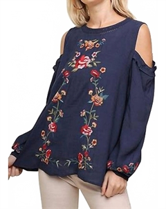 Синий топ с цветочной вышивкой и кружевной отделкой Umgee