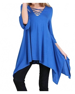 Асимметричная туника с перекрещенными рукавами колокол в цвете кобальт, Cobalt Umgee