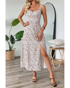 Платье с лямками в цветочном принте и разрезом по подолу, Flower Truedames