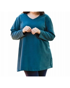 Трикотажная туника с V-образным вырезом и длинными рукавами - Plus In Deep Sea, Deep Sea On the plus side