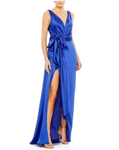 Мака Даггал платье с запахом и накидкой, синий Mac duggal