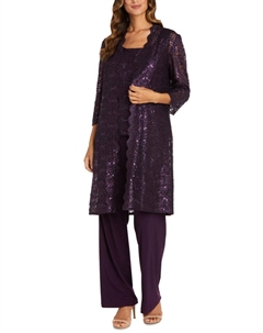 Комплект из брюк и топа с кружевом и рукавом 3/4 в сливовом цвете, Plum R&m richards