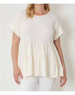Кремовая туника с ярусами и короткими рукавами Entro