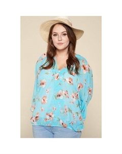 Плюс сайз топ с цветочным принтом из шифона с запахом, мятный Truedames