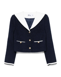 Темно-синяя куртка с контрастным воротником из букле Self-portrait