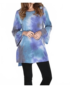 Синяя туника с оборками на рукавах и принтом тай-дай Crepas